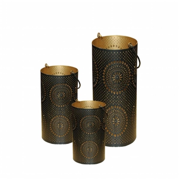Northlight Seasonal Black and Gold Decorative Floral Cut-Out Pillar Candle Lanterns 31579872 - main